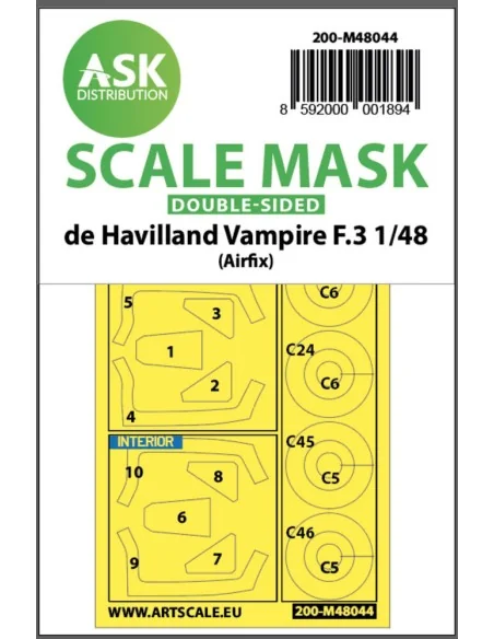 De Havilland Vampire F.3 double-sided painting mask for Airfix, 1/4...