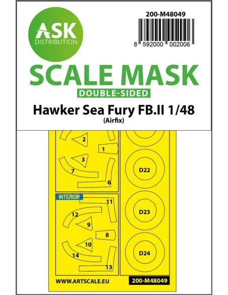 Hawker Sea Fury FB.11 double-sided mask for Airfix, 1/48 - Art Scal...