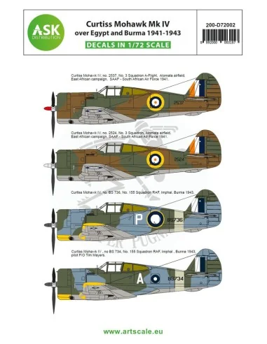 Curtiss Mohawk IV over Egypt and Burma 1941-1943, 1/72 - Art Scale ...
