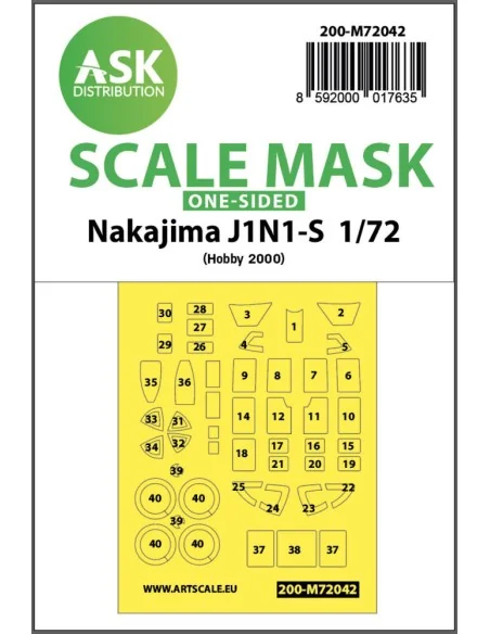 Nakajima J1N1-S one-sided painting mask for Hobby2000 / Fujimi, 1/7...