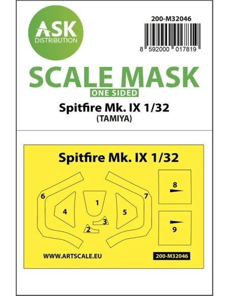 Spitfire Mk.IX one-sided masks for Tamiya, 1/32 - Art Scale Kit 200...