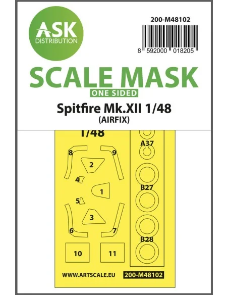 Spitfire Mk.XII one-sided mask self-adhesive, pre-cutted for Airfix...