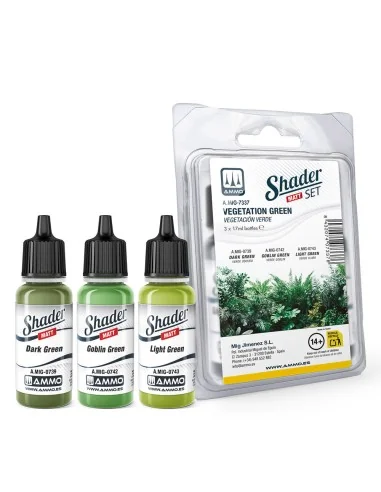 Matt SHADER Set Vegetation Green - AMMO by MIG Jimenez A.MIG-7337