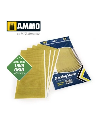 Masking Sheets 1mm Grid (x5 sheets, 290mm x 145mm, adhesive) - AMMO...