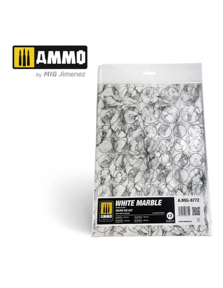 White Marble. Round Die-cut for Bases for Wargames - 2 pcs - AMMO b...