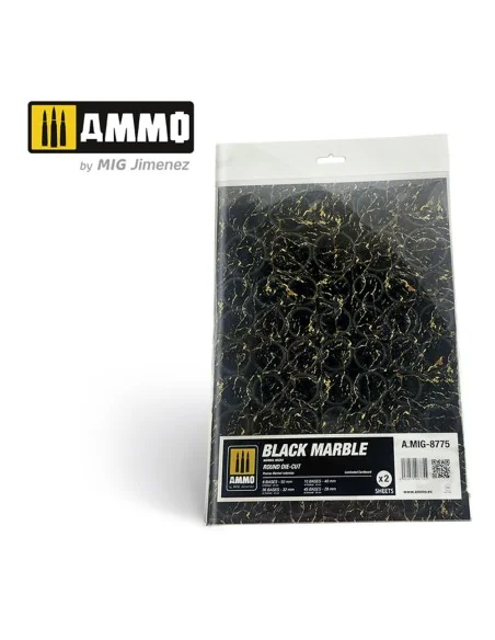 Black Marble. Round Die-cut for Bases for Wargames - 2 pcs - AMMO b...