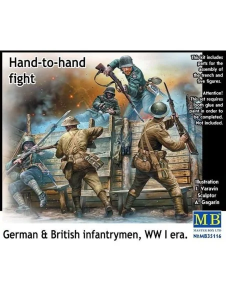 Hand-to-hand fight, German&British infant infantrymen, WWI era, 1/3...