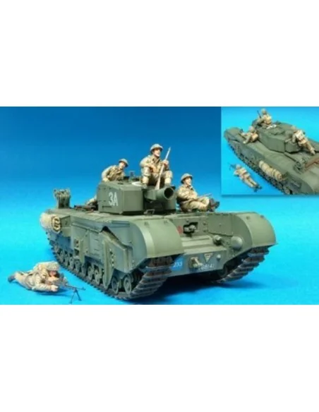 Brit. Inf. Riding w/Churchill Tank- 4Fig, 1/35 - Hobby Fan HF590