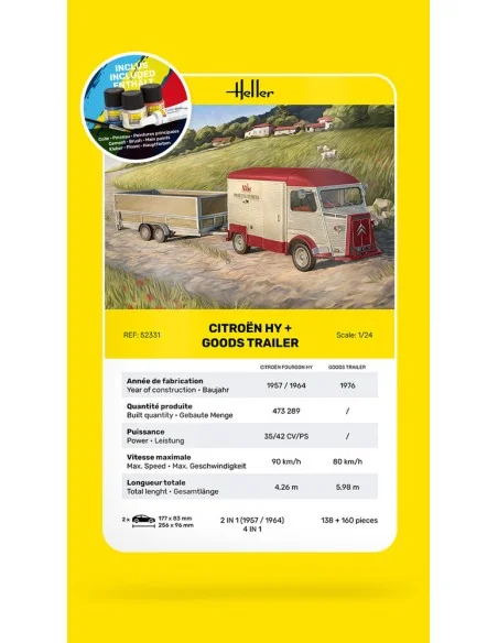 STARTER KIT Citroen HY + Goods Trailer, 1/24 - Heller 52331