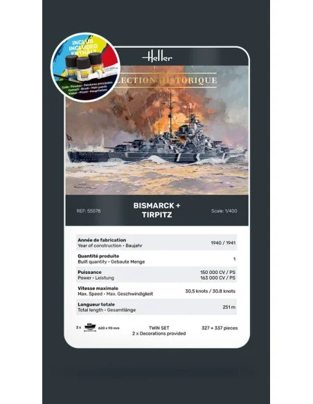 STARTER KIT Twin Set Bismarck + Tirpitz, 1/400 - Heller 55078