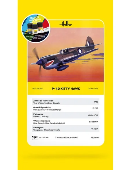 STARTER KIT P-40 Kitty Hawk, 1/72 - Heller 56266