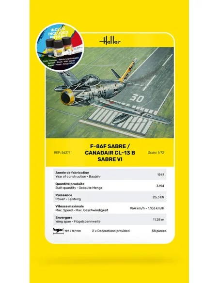 STARTER KIT F-86F Sabre / Canadair CL-13 B Sabre VI, 1/72 - Heller ...