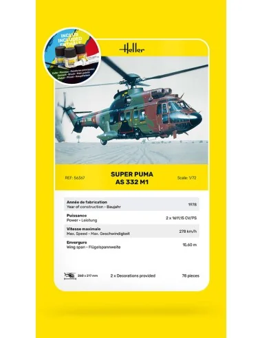 STARTER KIT Super Puma AS 332 M1, 1/72 - Heller 56367