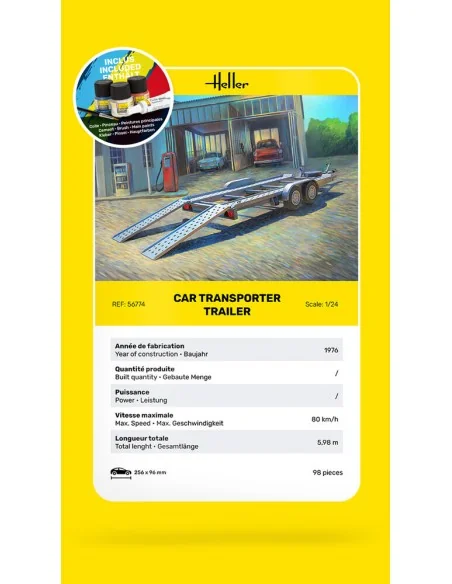 STARTER KIT Car Transporter Trailer, 1/24 - Heller 56774
