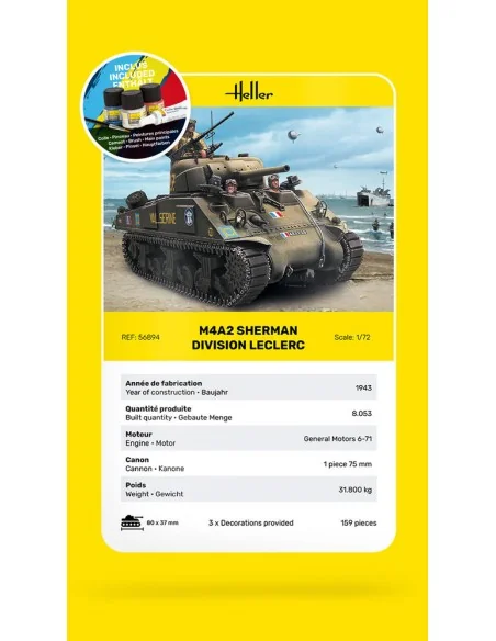 STARTER KIT M4A2 Sherman "Division Leclerc", 1/72 - Heller 56894