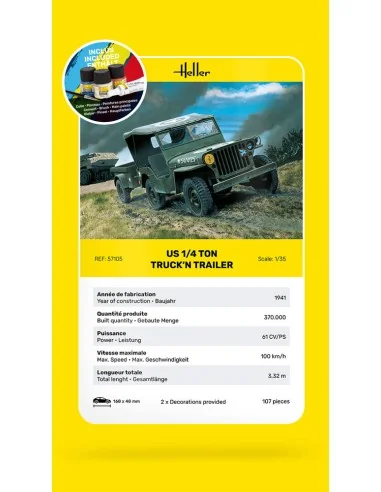 STARTER KIT US 1/4 Ton Truck 'n Trailer, 1/35 - Heller 57105