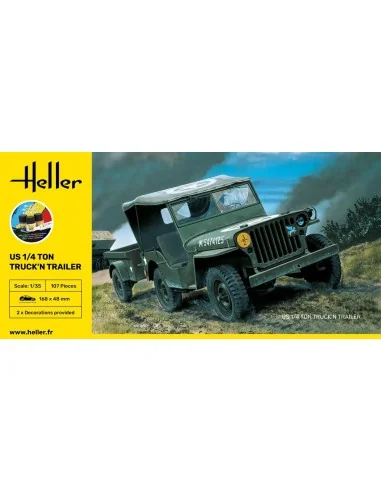 STARTER KIT US 1/4 Ton Truck 'n Trailer, 1/35 - Heller 57105