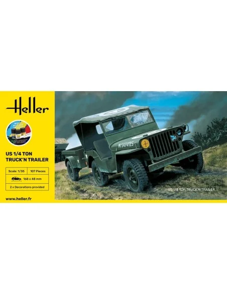 STARTER KIT US 1/4 Ton Truck 'n Trailer, 1/35 - Heller 57105