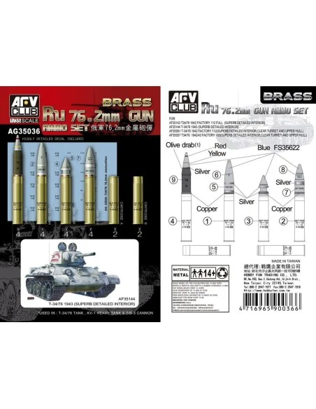 Ru 76.2mm Gun AMMO Set (Brass), 1/35 - AFV-Club AG35036