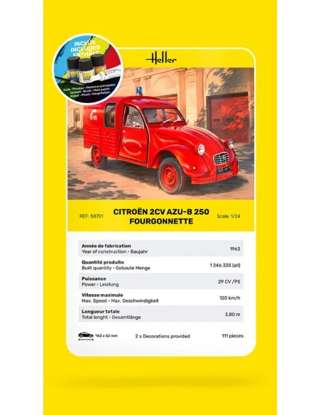 STARTER KIT Citroen 2CV AZU-B 250 Fourgonnette, 1/24 - Heller 58701