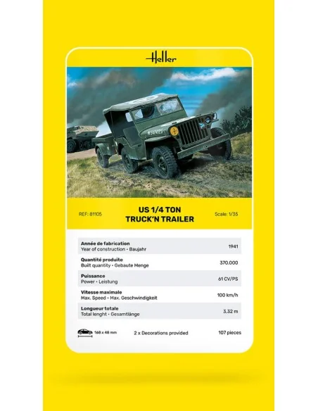 US 1/4 Ton Truck 'n Trailer, 1/35 - Heller 81105