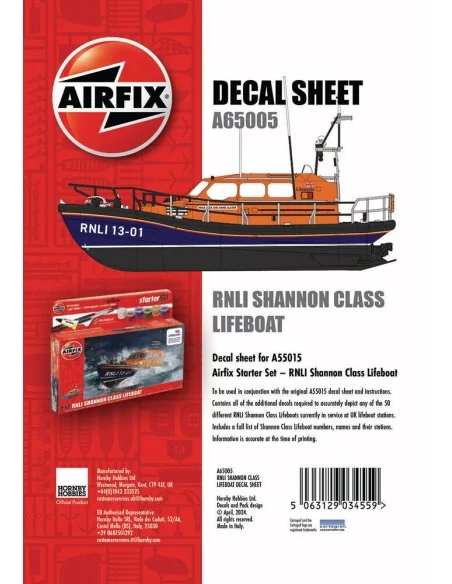 Decal Sheet - RNLI Shannon Class Lifeboat (A55015), 1/72 - Airfix A...
