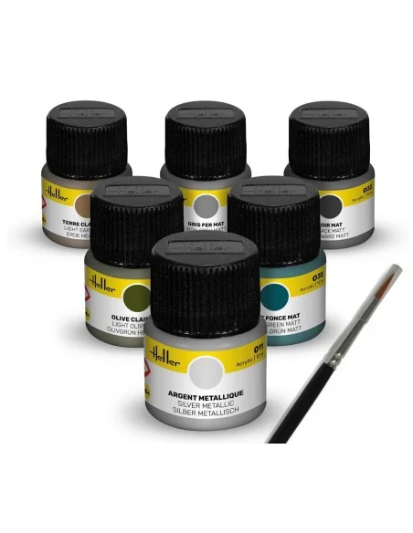 Acrylic Colour Set Military 6 x 12 ml + Brush - Heller 9400