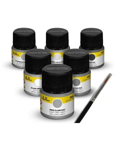 Acrylic Colour Set Civil Aircraft 6 x 12 ml + Brush - Heller 9401