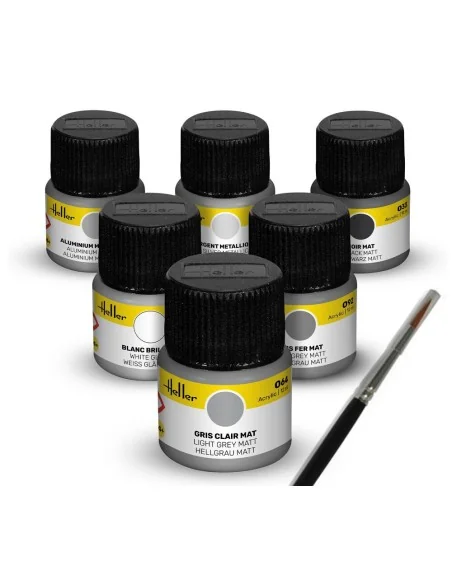 Acrylic Colour Set Civil Aircraft 6 x 12 ml + Brush - Heller 9401