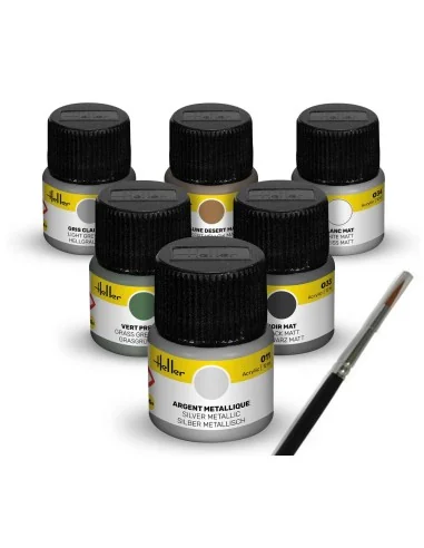 Acrylic Colour Set Military Aircraft 6 x 12 ml + Brush - Heller 9402