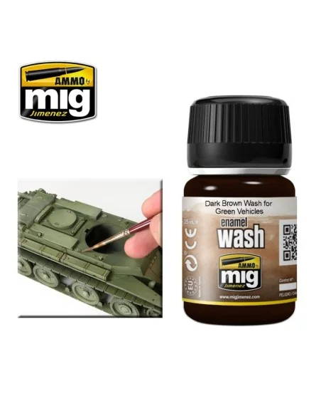 Dark Brown WASH for Green Vehicles - AMMO by MIG Jimenez A.MIG-1005
