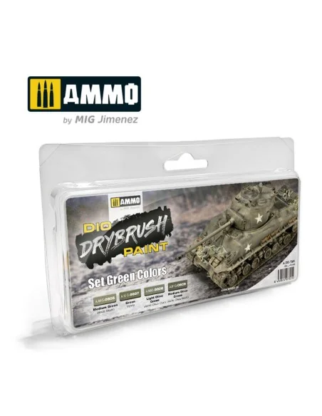 DRYBRUSH Set Green Colors - AMMO by MIG Jimenez A.MIG-7301