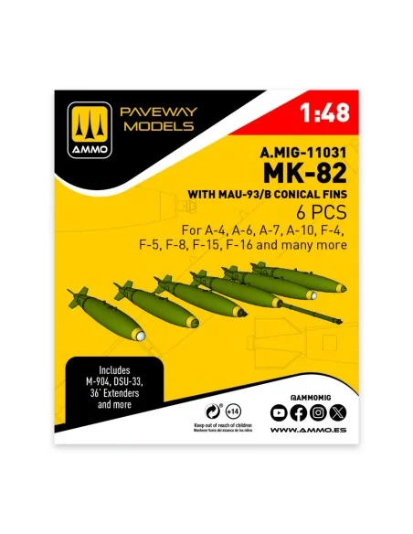 MK-82 with MAU-93/B conical fin (6 pcs), 1/48 - AMMO by MIG Jimenez...