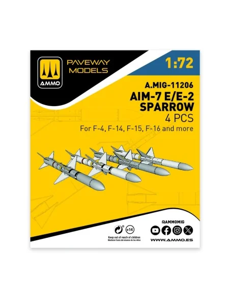 AIM-7E/E2 Sparrow (4 pcs), 1/72 - AMMO by MIG Jimenez A.MIG-11206