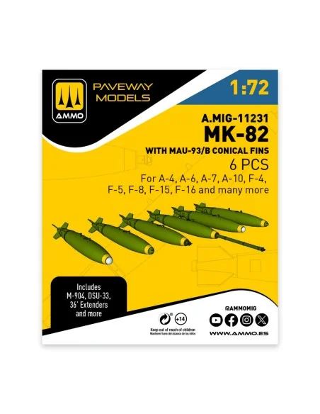 MK-82 with MAU-93/B conical fin (6 pcs), 1/72 - AMMO by MIG Jimenez...