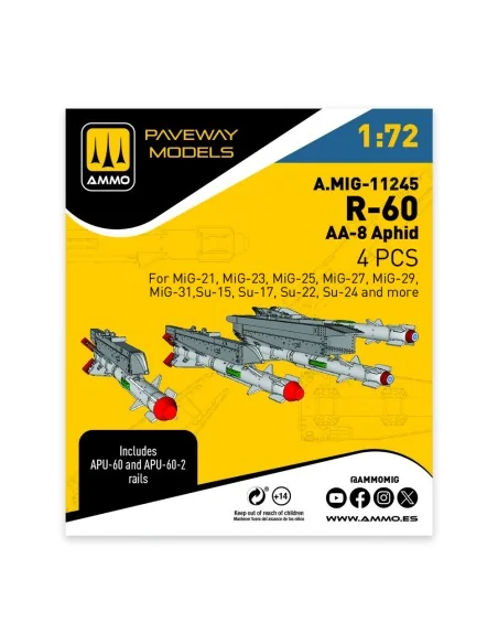 R-60 - AA-8 Aphid (4 pcs), 1/72 - AMMO by MIG Jimenez A.MIG-11245