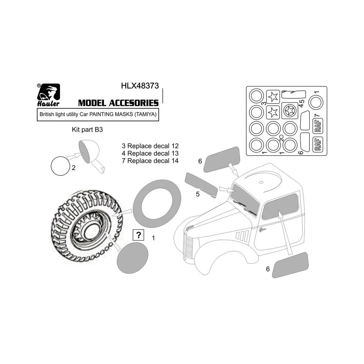 British light utility Car PAINTING MASKS (TAMIYA), 1/48 - Hauler HL...