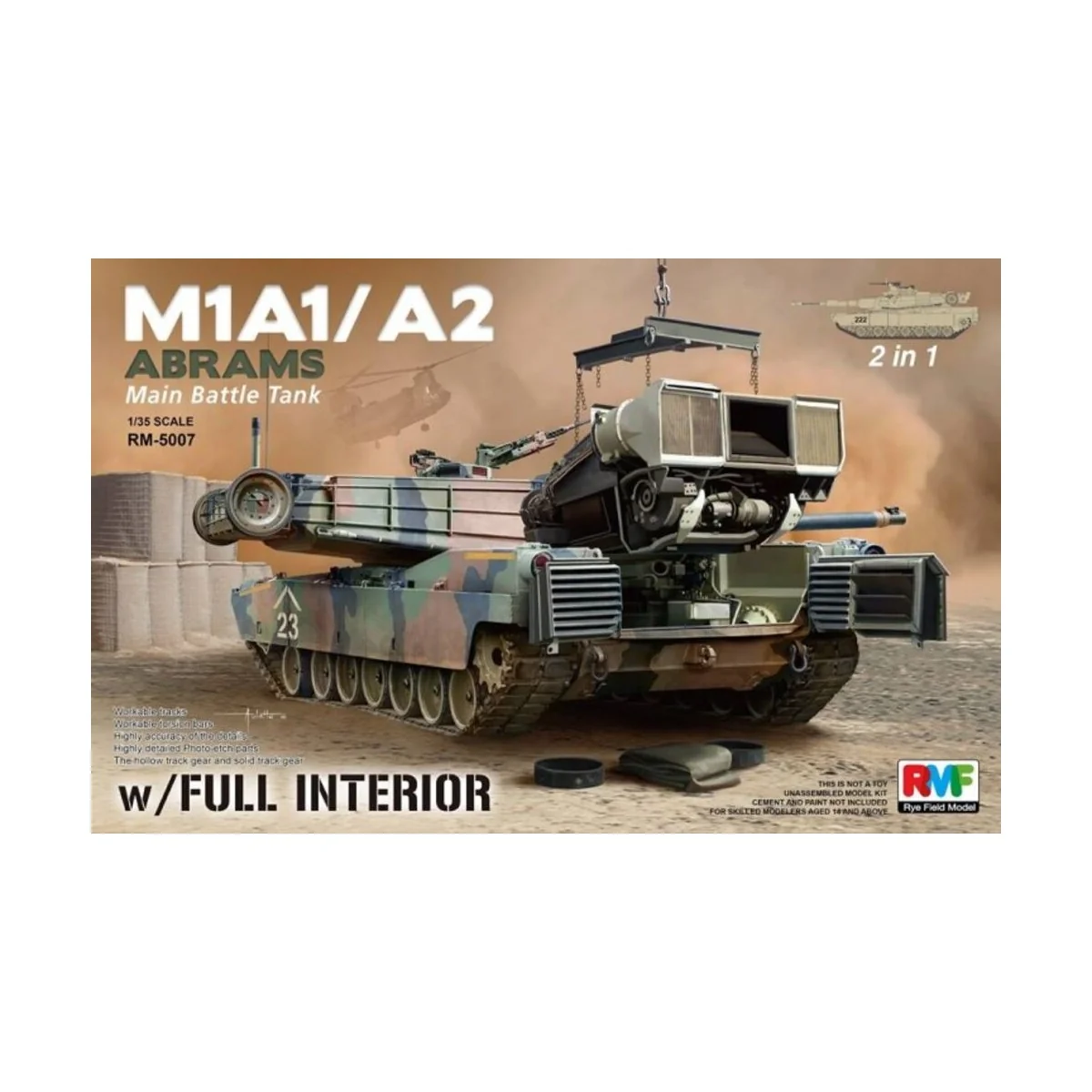 M1A1/ A2 Abrams w/Full Interior 2 in 1, 1/35 - Rye Field Model 5007 M1A1/ A2 Abrams w/Full Interior 2 in 1, 1/35 - Rye Field Model 5007
