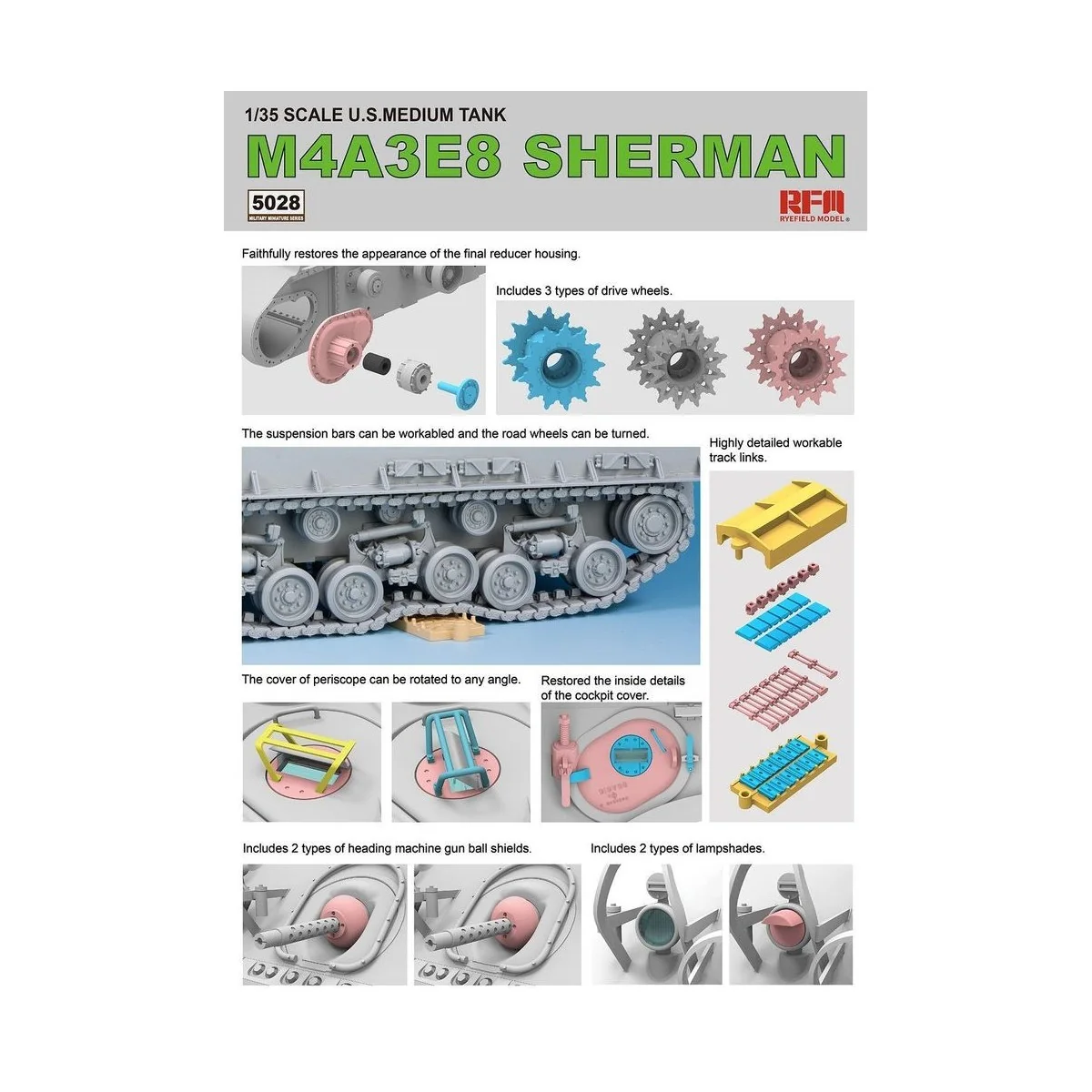 SHERMAN M4A3E8 W/Workable Track links, 1/35 - Rye Field Model 5028