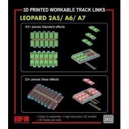 Workable track links for LEOPARD 2A5/A6/A7 (3D printed ), 1/35 - Ry...