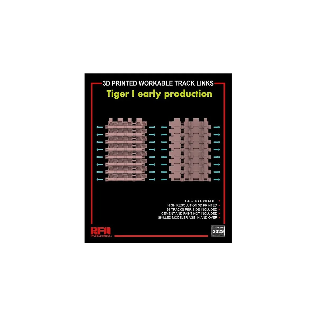 3D printed Workable track links for Tiger I early - Rye Field Model...