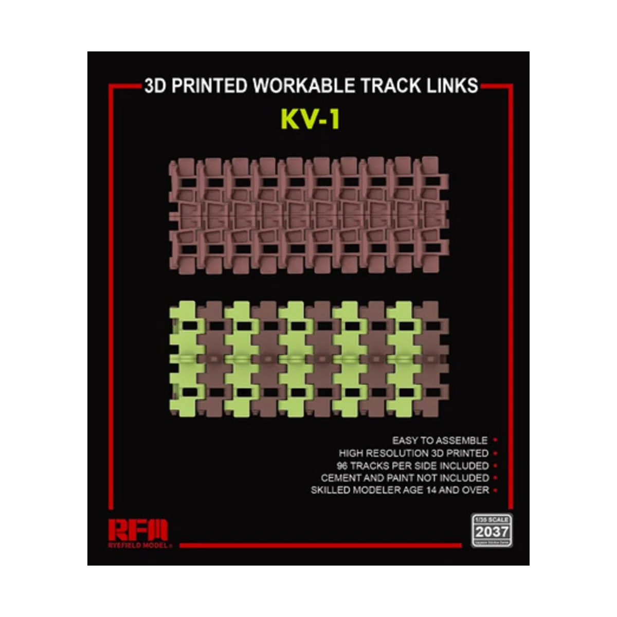 3D printed Workable track links for KV-1 - Rye Field Model 2037