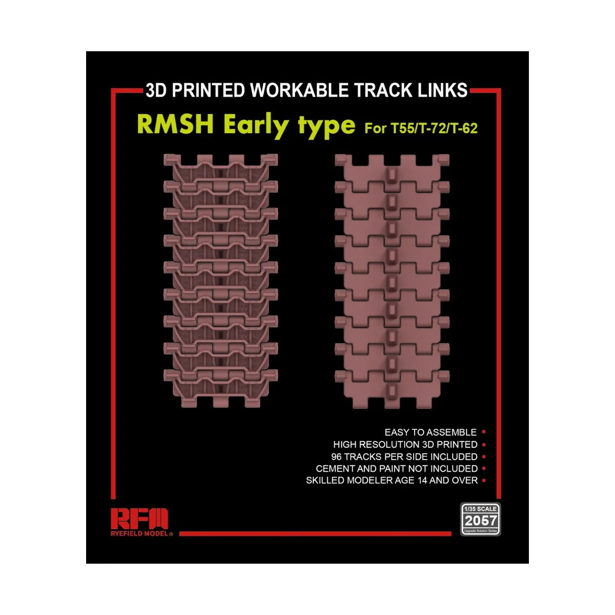 Workable Track Links RMSH Early Type for T-55/72/62, 1/35 - Rye Fie...
