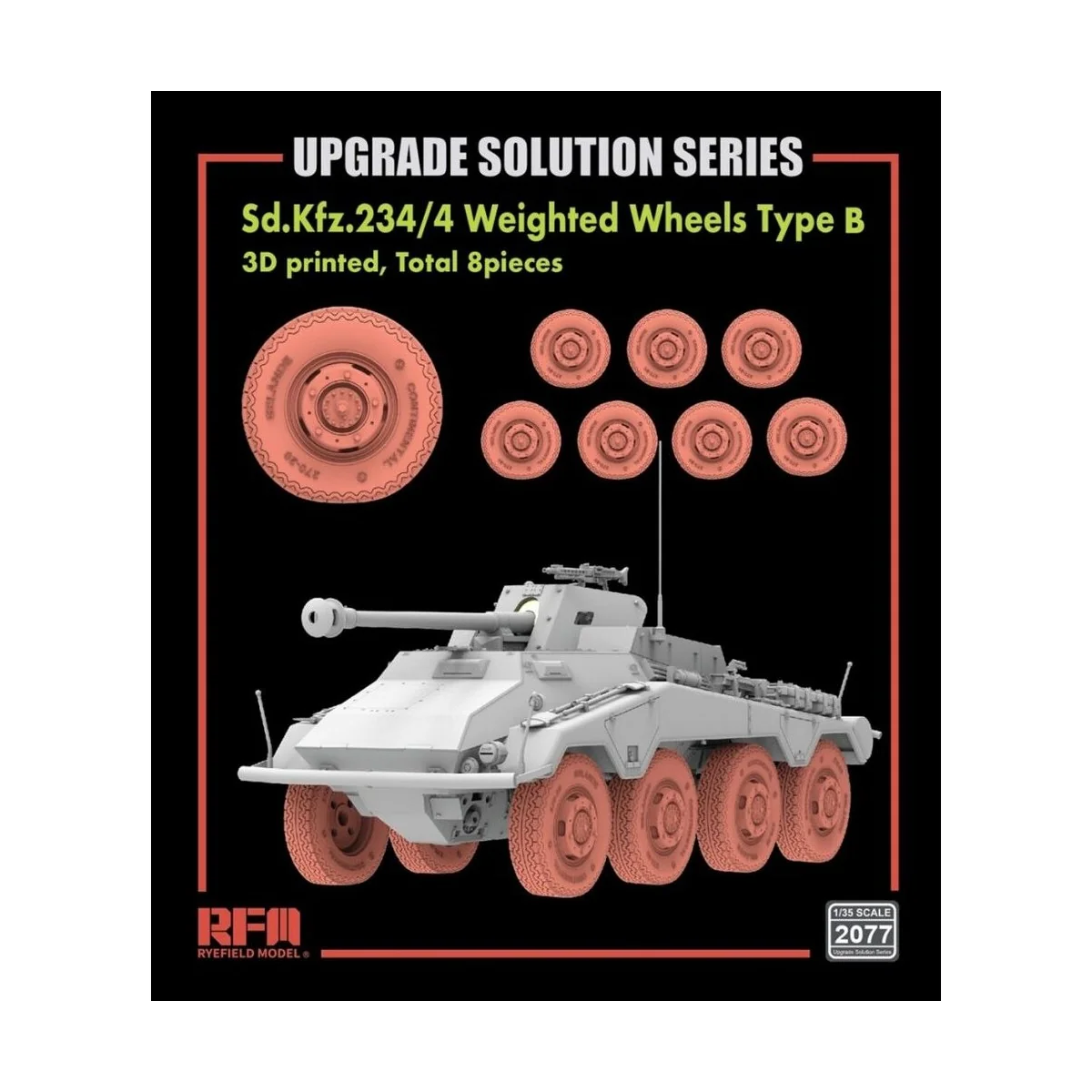 Sd.Kfz.234/4 3D Printed Wheels Type B (8 pcs), 1/35 - Rye Field Mod...
