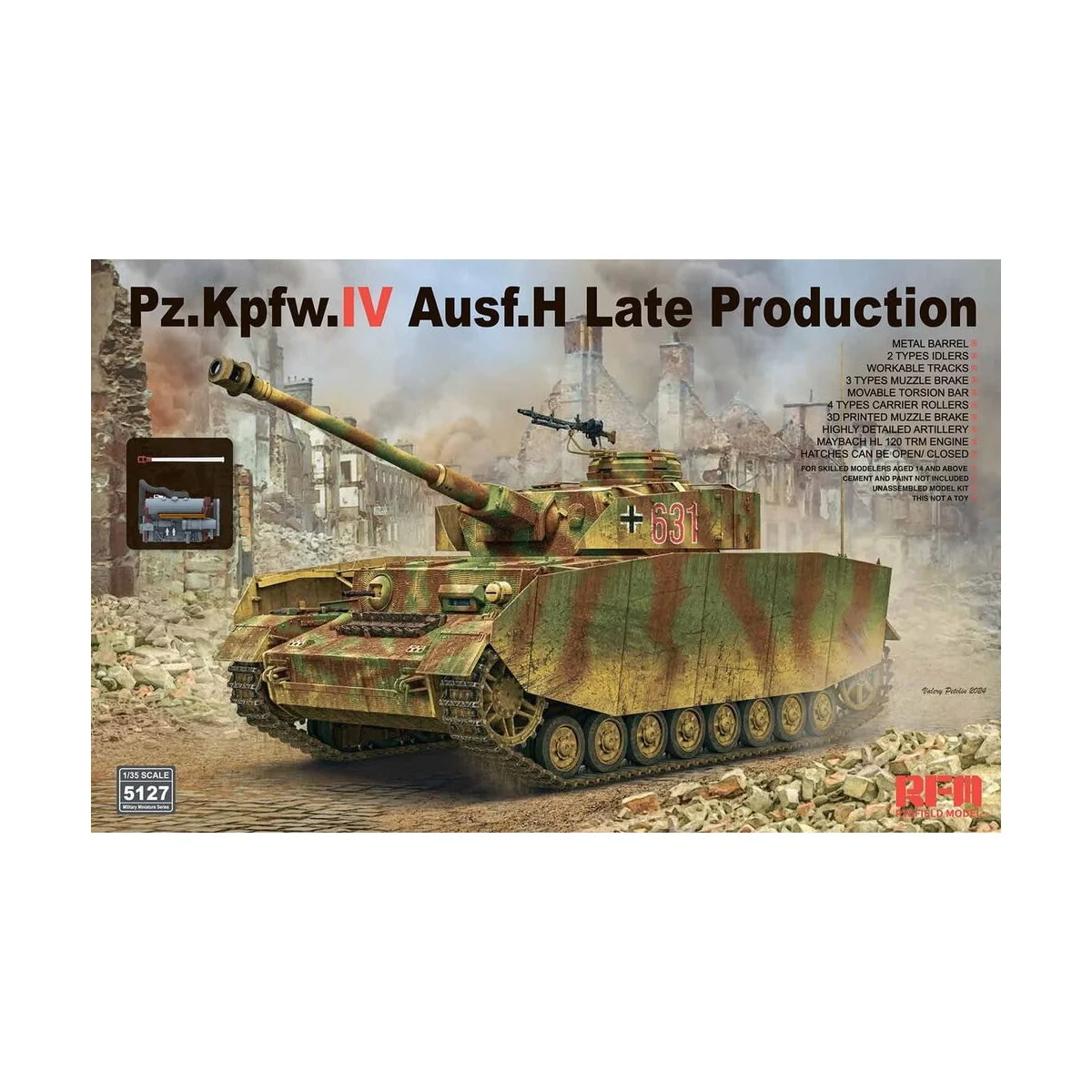 Pz.Kpfw.IV Ausf.H Late Production w/ Workable Tracks, 1/35 - Rye Fi... Pz.Kpfw.IV Ausf.H Late Production w/ Workable Tracks, 1/35 - Rye Fi...