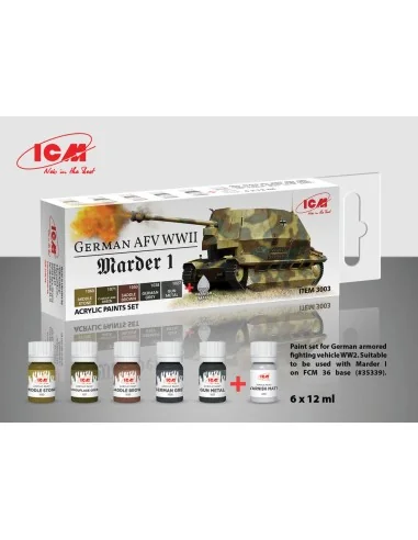 Acrylic paint set for German AFV WW2 (Marder I) 6 x12 ml - ICM 3003