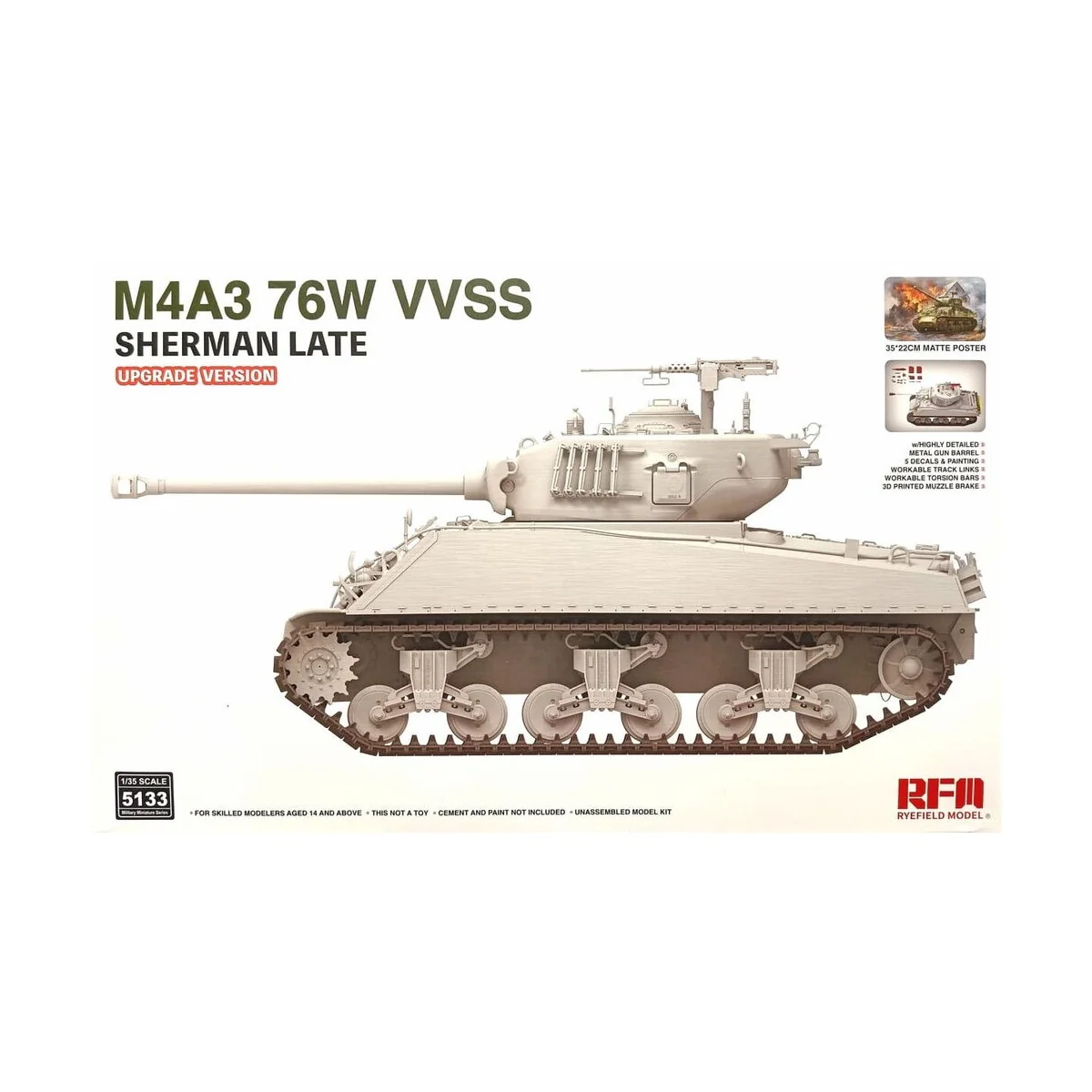M4A3 76W VVSS Sherman Late Upgrade Version, 1/35 - Rye Field Model ...