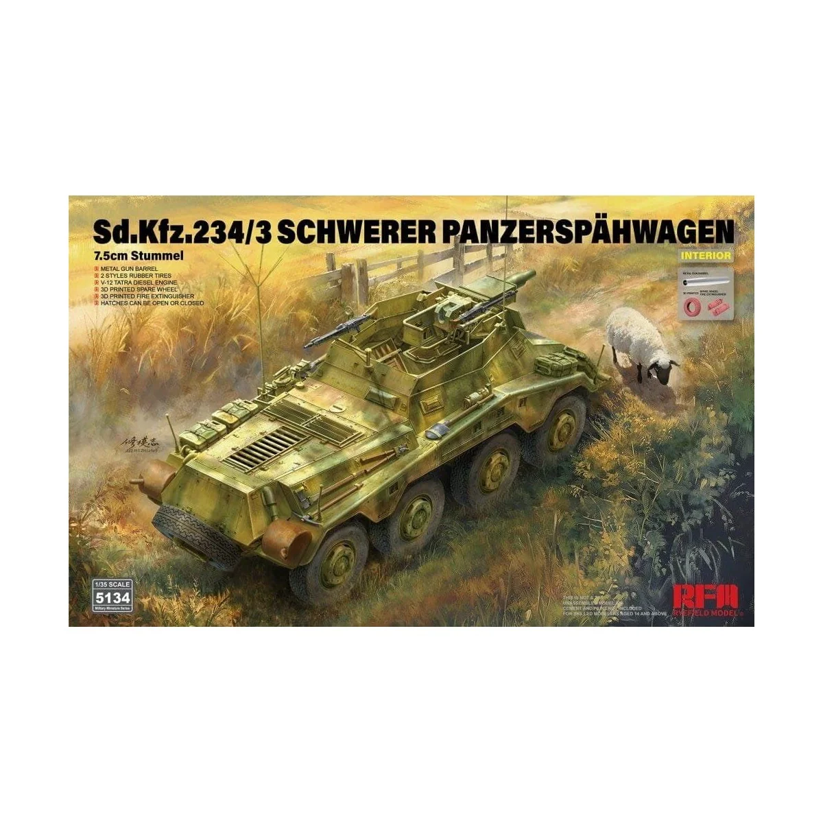Sd.Kfz. 234/3 Schwerer Panzerspahwagen, 1/35 - Rye Field Model RFM5134 Sd.Kfz. 234/3 Schwerer Panzerspahwagen, 1/35 - Rye Field Model RFM5134