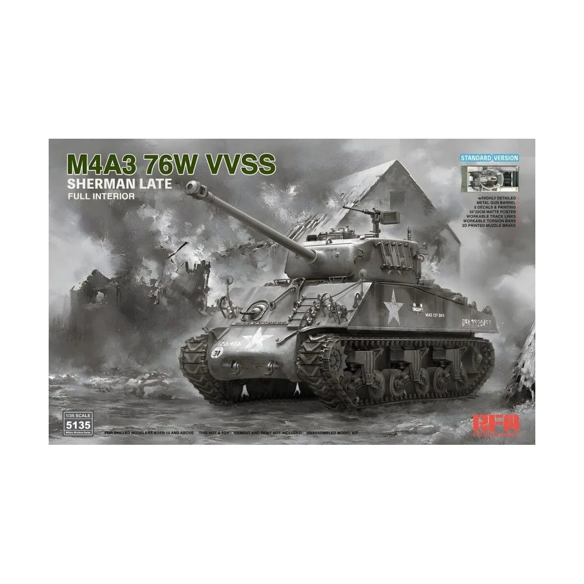 M4A3 76W VVSS Sherman Late Standard Version Full Interior, 1/35 - R...