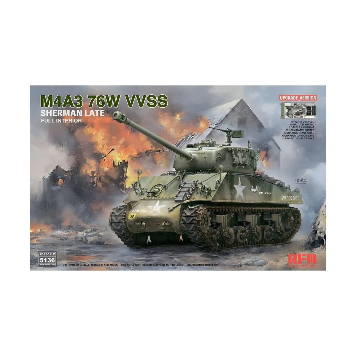 M4A3 76W VVSS Sherman Late Upgrade Version Full Interior, 1/35 - Ry...